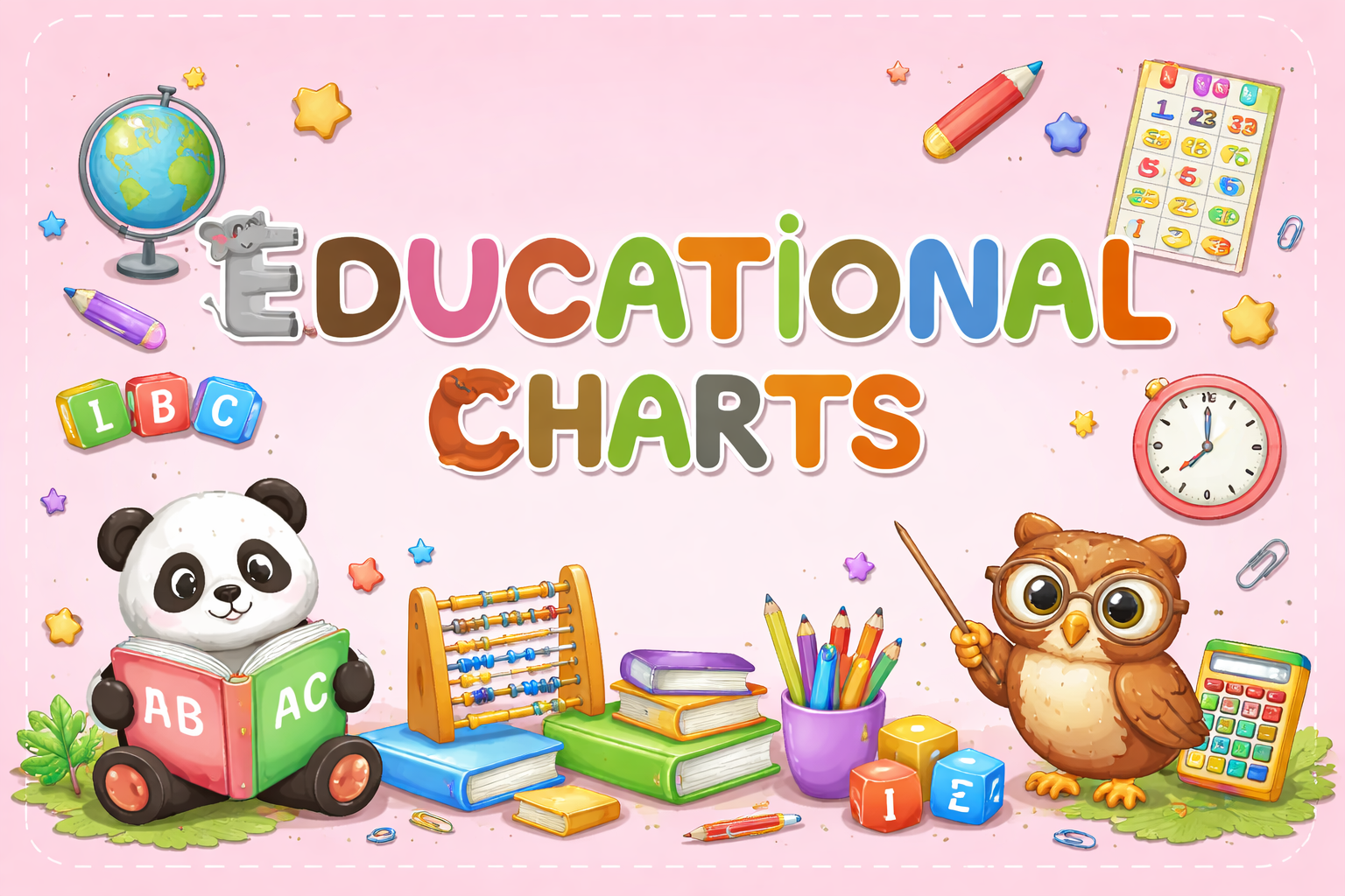 Colorful educational tools and charts